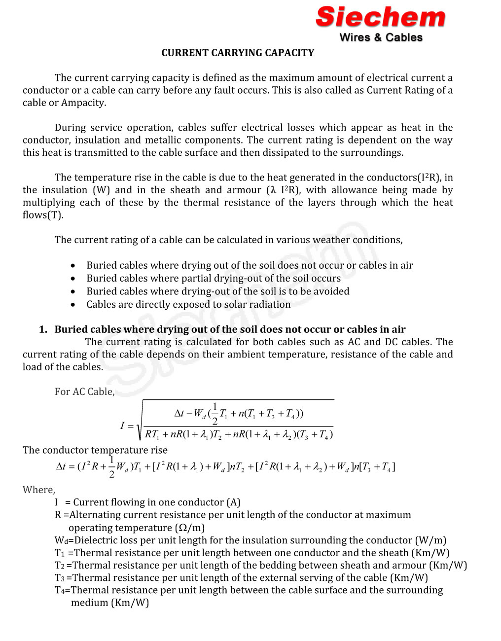 Current Carrying Capacity Calculation — page 1