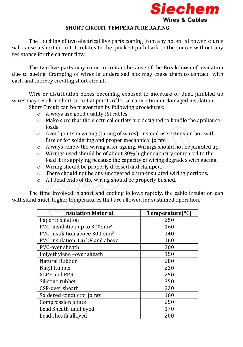 Short Circuit Temperature Rating Calculation — page 1
